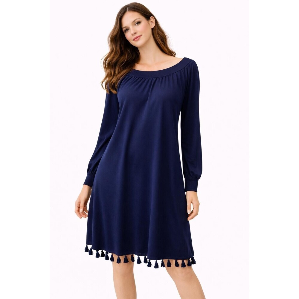 Trina Turk Womens Navy Tassel H Dress M Long Sleeve Bohp Shift